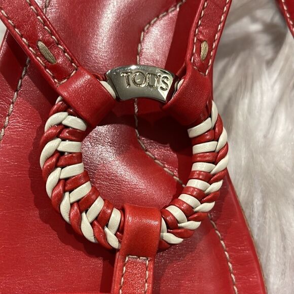 Tod’s Red Leather Sandals Sz 9 1/2 - Picture 3 of 13